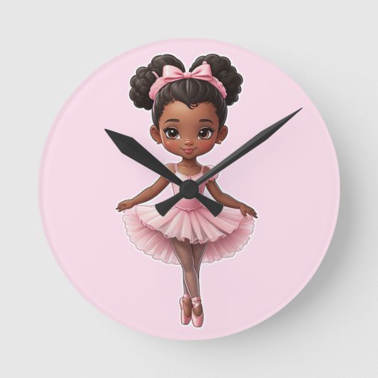 Zwart Meisje Roze Ballerina Ballet Ronde Klok (Voorkant)