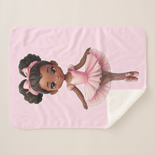 Zwart Meisje Roze Ballerina Ballet Sherpa Deken (Voorkant (horizontaal))