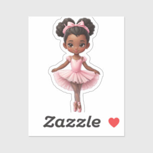 Zwart Meisje Roze Ballerina Ballet Sticker