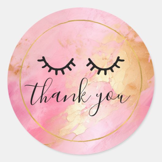 Zwart Meisje Roze Glam Gouden Wimpers Ronde Sticker (Voorkant)