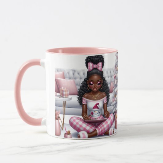 Zwart meisje roze kerst koffie Mok (Links)