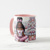 Zwart meisje roze kerst koffie Mok (Voorkant links)
