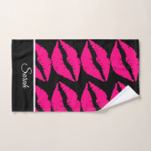 Zwart meisje Roze lipstick Monogram Naam Bathroom Bad Handdoek (Handdoek)