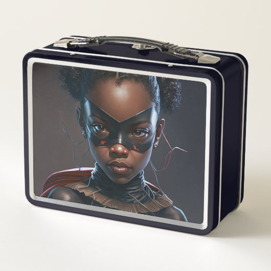 Zwart meisje Super Hero Lunch Box (Achterkant)