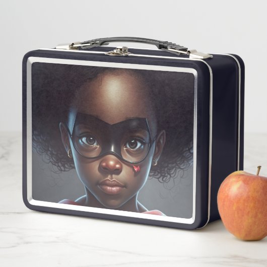 Zwart meisje Super Hero Lunch Box (In situ)