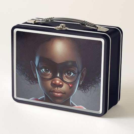 Zwart meisje Super Hero Lunch Box (Voorkant)