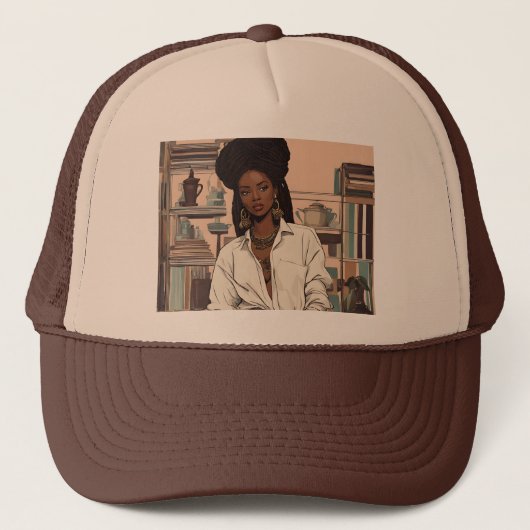Zwart Meisje Trucker Hoed Pet (Voorkant)