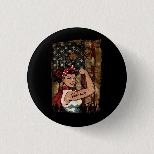 Zwart Meisje Veteraan Sterk Vrouw Afro-Amerikaans Ronde Button 3,2 Cm (Voorkant)