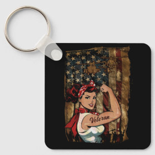 Zwart Meisje Veteraan Sterk Vrouw Afro-Amerikaans Sleutelhanger
