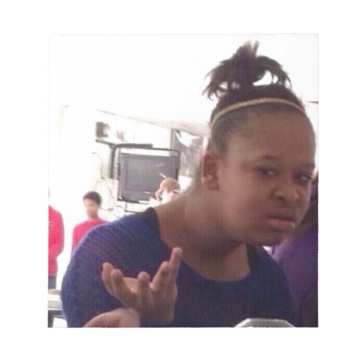 Zwart meisje wat meme notitieblok (Voorkant)