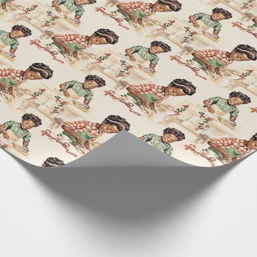 Zwart Meisjes Bakken Kerstkoekjes  Cadeaupapier (Hoek)