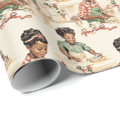 Zwart Meisjes Bakken Kerstkoekjes  Cadeaupapier (Rol Hoek)