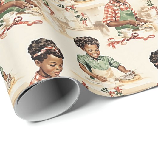 Zwart Meisjes Bakken Kerstkoekjes  Cadeaupapier (Rol Hoek)