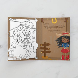 Zwart Meisjes Cowgirl Kleurplaat Gelukkige Verjaar Kaart