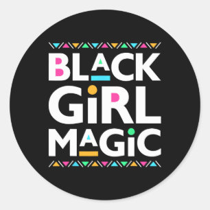 Zwart Meisjes Magic Melanine Afro-Amerikaanse Gesc Ronde Sticker