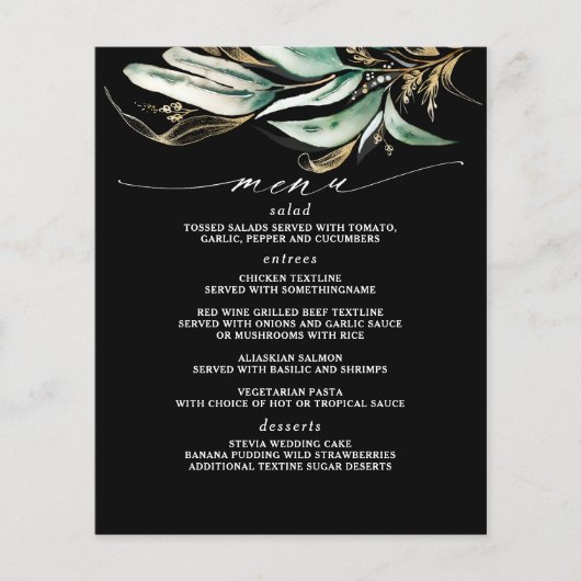 Zwart menu Gold Greenery Branch (Voorkant)