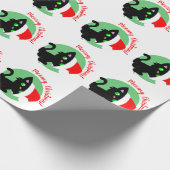 Zwart Meowy kerstpapier met Kat ompakken Cadeaupapier (Hoek)