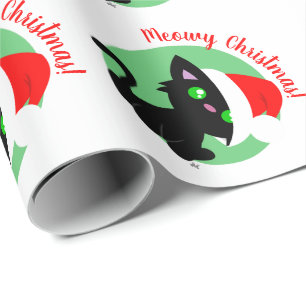 Zwart Meowy kerstpapier met Kat ompakken Cadeaupapier