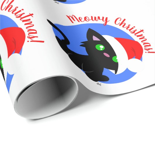 Zwart Meowy kerstpapier met Kat ompakken Cadeaupapier (Rol Hoek)