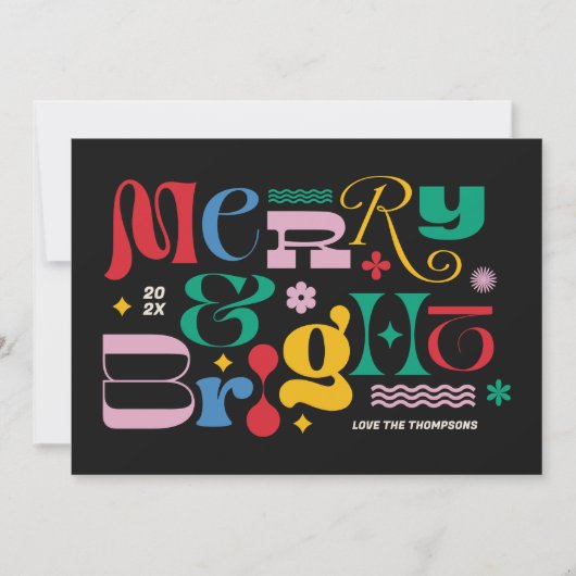 Zwart Merry & Bright Modern Type Mix Holiday Kaart (Voorkant)
