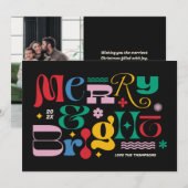 Zwart Merry & Bright Modern Type Mix Holiday Kaart (Voorkant / Achterkant)