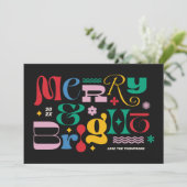 Zwart Merry & Bright Modern Type Mix Holiday Kaart (Staand voorkant)