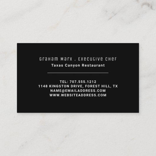 Zwart mes, moderne gastronomische, chef-kok, koken visitekaartje (Achterkant)