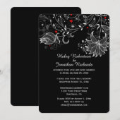 Zwart met Abstracte witte bloemen rode harten Kaart (Voorkant / Achterkant)