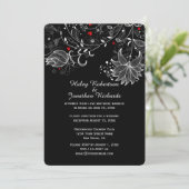 Zwart met Abstracte witte bloemen rode harten Kaart (Staand voorkant)