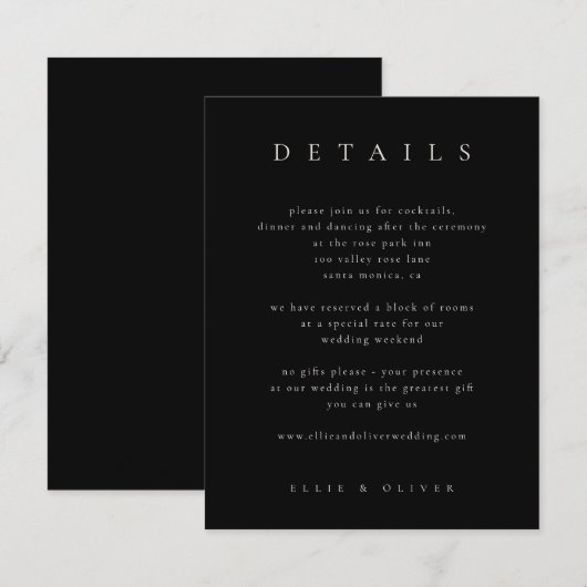 Zwart met Beige Boho Details Huwelijk Modern Informatiekaartje (Voorkant / Achterkant)