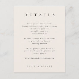 Zwart met beige Elegante Details Trouwen Modern Informatiekaartje