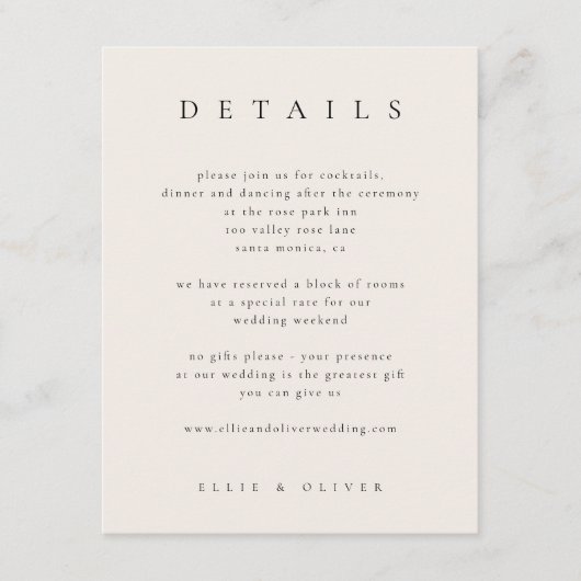 Zwart met beige Elegante Details Trouwen Modern Informatiekaartje (Voorkant)