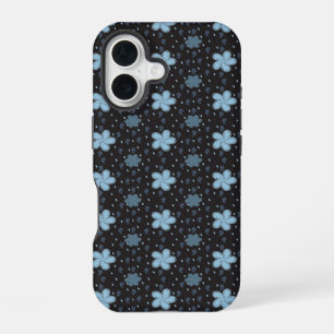 Zwart met Blauwe Paisley Bloemen iPhone 16 Hoesje