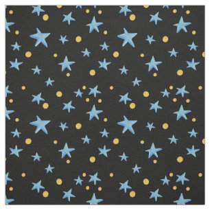 Zwart met blauwe sterren en gele stippen stof