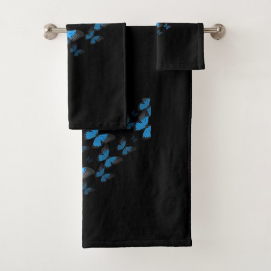Zwart met blauwe vlinders bad handdoek (Insitu)