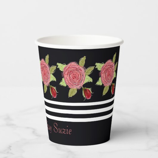 Zwart met bloemen papieren bekers (Achterkant)