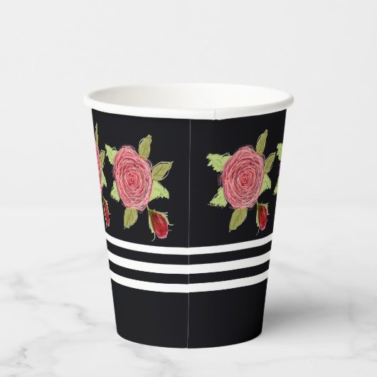 Zwart met bloemen papieren bekers (Rechts)