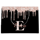 Zwart met Blush Pink Gold Glitter - Monogrammen Groot Cadeauzakje (Voorkant)
