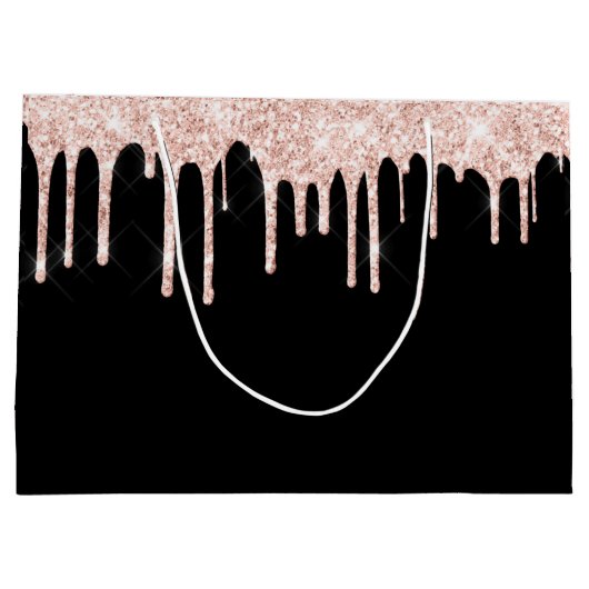 Zwart met Blush Pink Gold Glitter - Monogrammen Groot Cadeauzakje (Achterkant)