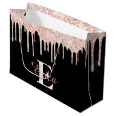 Zwart met Blush Pink Gold Glitter - Monogrammen Groot Cadeauzakje (Voorkant Gekanteld)