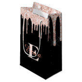 Zwart met Blush Pink Gold Glitter - Monogrammen Klein Cadeauzakje (Voorkant Gekanteld)