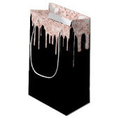 Zwart met Blush Pink Gold Glitter - Monogrammen Klein Cadeauzakje (Achterkant Gekanteld)