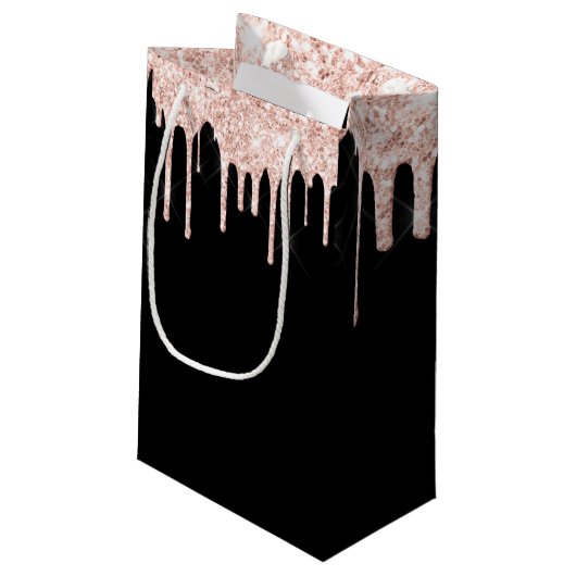 Zwart met Blush Pink Gold Glitter - Monogrammen Klein Cadeauzakje (Achterkant Gekanteld)