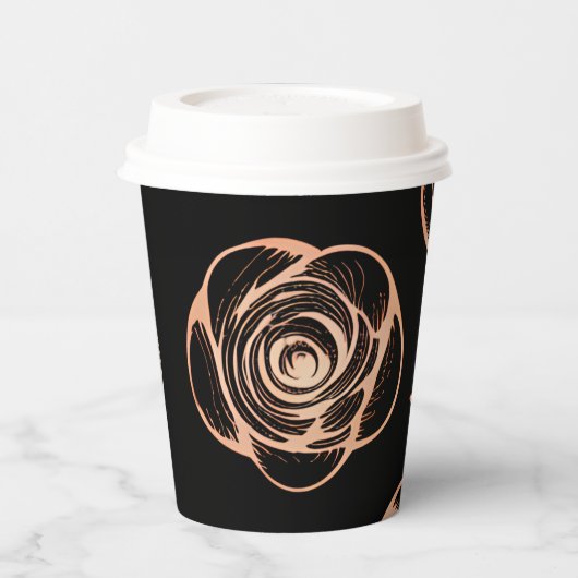 Zwart met Brons Roos Pattern Papieren Bekers (Links)