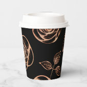 Zwart met Brons Roos Pattern Papieren Bekers (Achterkant)