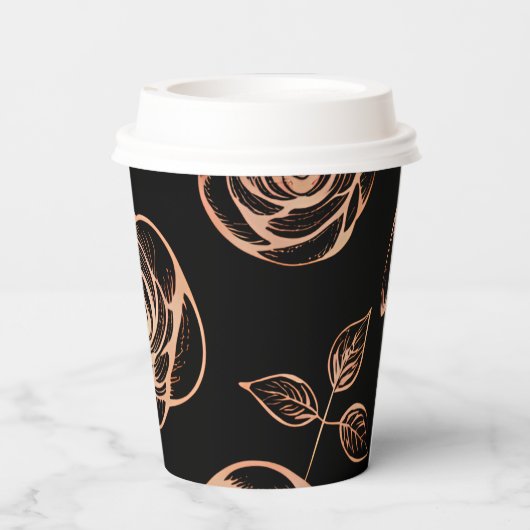 Zwart met Brons Roos Pattern Papieren Bekers (Achterkant)