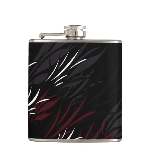 Zwart met Burgandy Feathers Flask Heupfles (Voorkant)