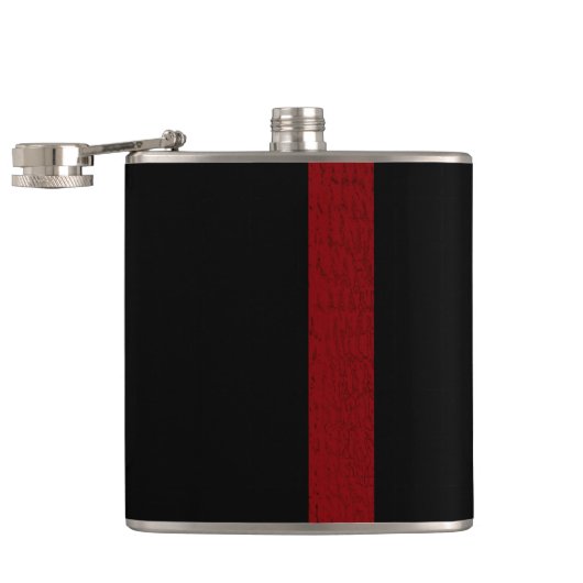 Zwart met Burgandy Strip Flask Heupfles (Geopend)