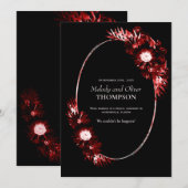 Zwart met Burgundy Red Floral Wedding Aankondiging (Voorkant / Achterkant)