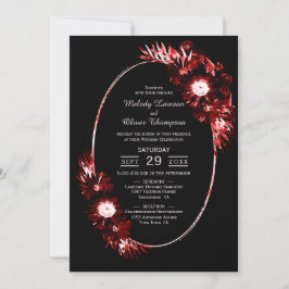 Zwart met Burgundy Red Floral Wedding Kaart